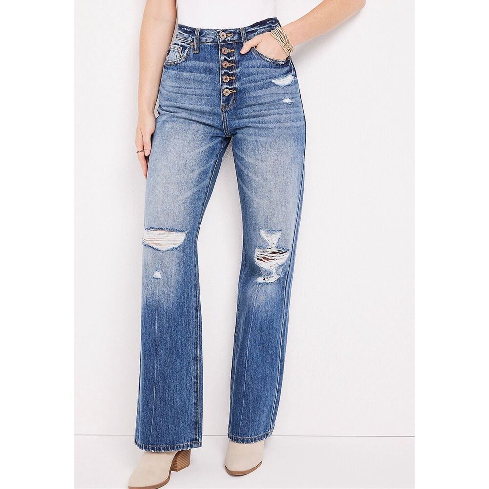 Kancan High Rise 90s Ripped Wide Leg Jeans Size 11/29